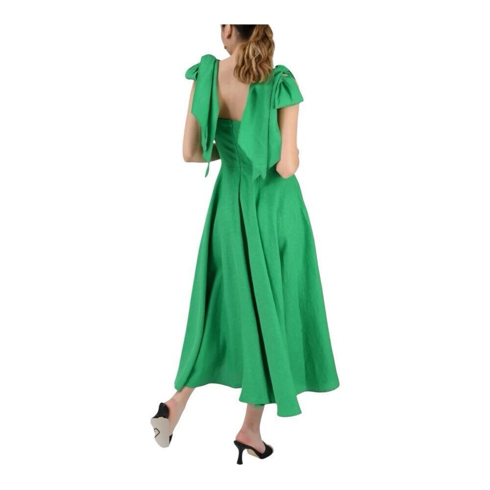 Fanm Mon Nilen Linen Midi Embroidered Dress Large Kelly Green Pockets A-Line - Picture 2 of 10